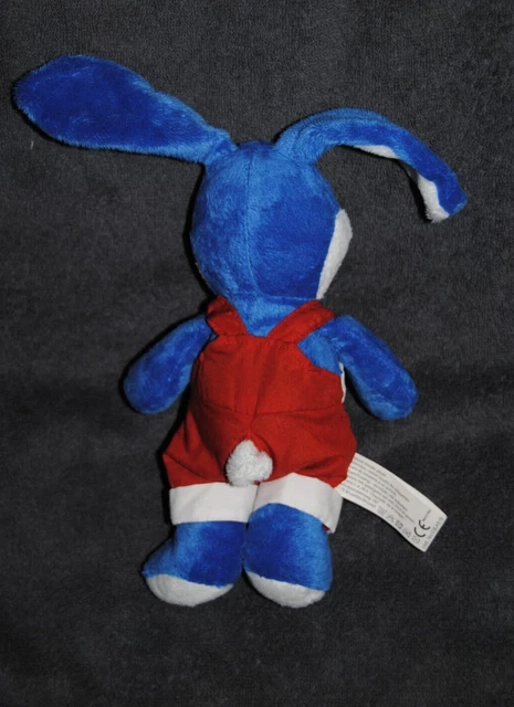 Peluche Doudou Lapin KINDER FERRERO Bleu Blanc Salopette Rouge 25 / 35 Cm NEUF 2