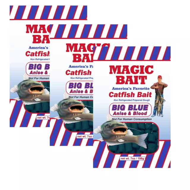 Lot 3 Magic Bait 74-12 Cubed Catfish Bait Big Blue Anise & Blood Fishing Lure