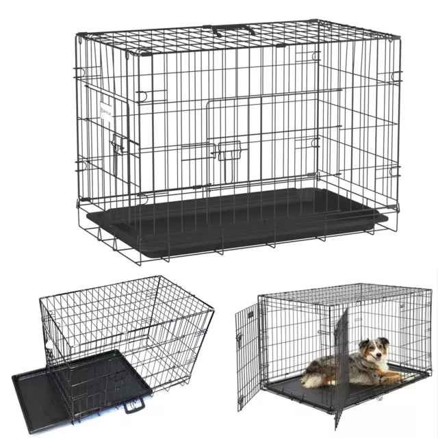 Dog Cage Large Pet Puppy Training Crate Carrier Folding Metal Safe with Tray