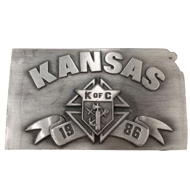 1986 Kansas Belt Buckle Knights Of Columbus Logo Fraternal Organization
