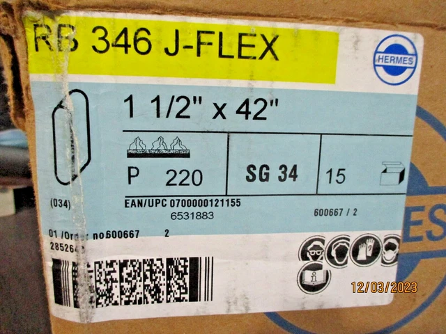 Hermes RB 346 J-Flex 1.5" x 42" 220 Grit Sandpaper Belts (Lot of 15 New Belts)