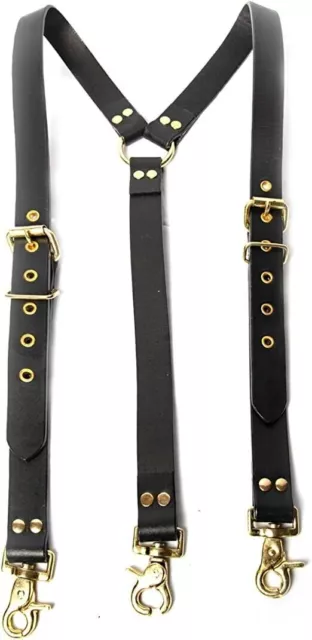 Hulara Leather Suspenders Braces Cowhide Men|Women Adjustable Back Design Dress
