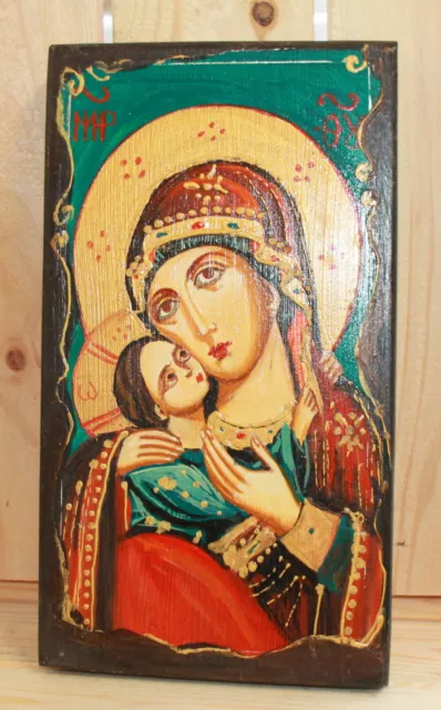 Hand painted Orthodox icon Virgin Mary Jesus Christ Child