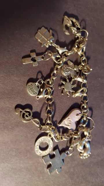 Silver Charm Bracelet /Autism/Baby Feet & 10 More Charms