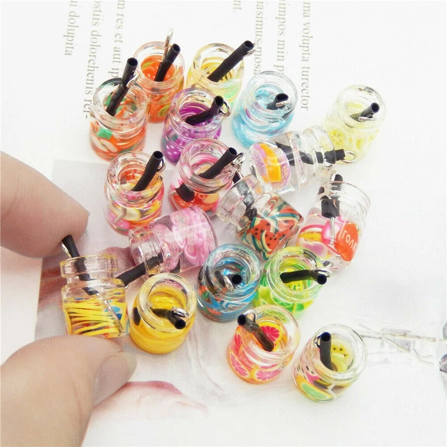 20 Stück Süßes Obst Tee Charms Harz Mini Flasche Boba Saft Getränke Anhänger DIY