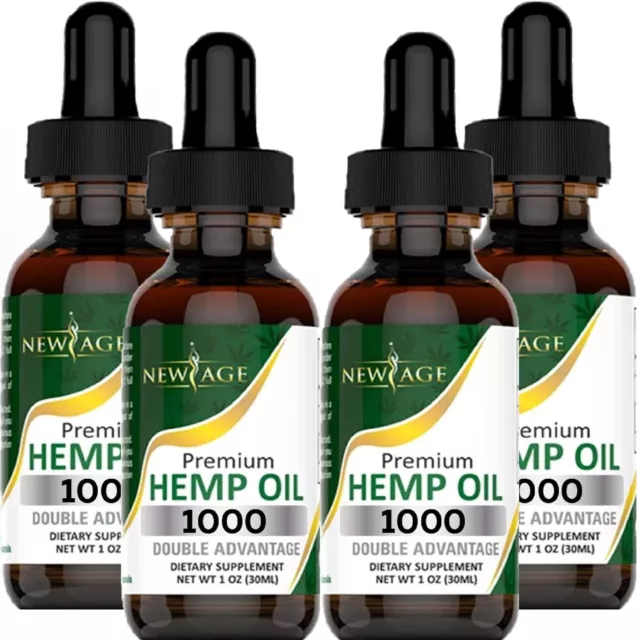 Nº1 Best Hemp Oil Drops for Pain Relief Stress Sleep PURE ORGANIC 1000mg 4 Pack