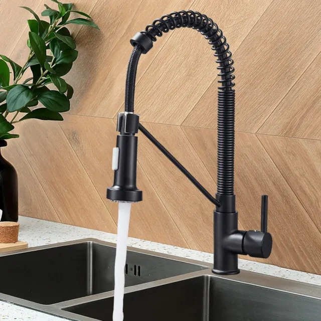 Black Kitchen Sink Mixer Taps Monobloc Swivel Single Lever Pull out Spray Head