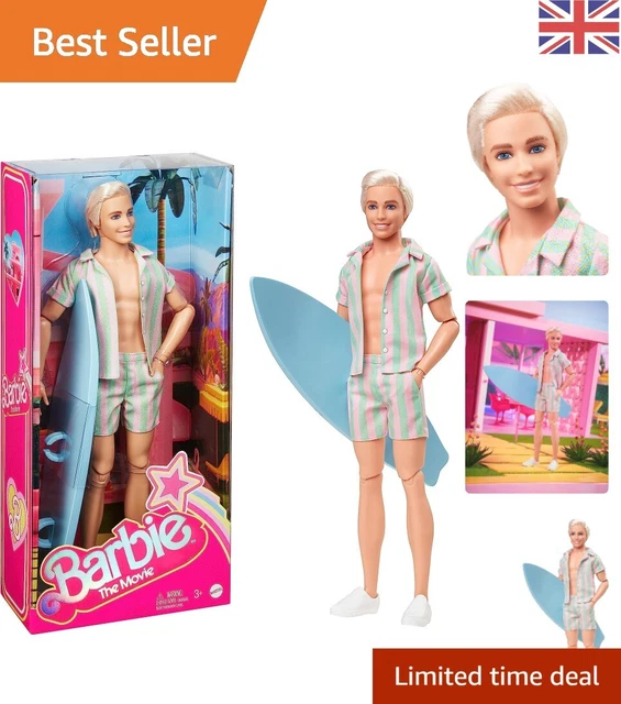 KEN DOLL Pastel Pink Green Striped Beach Set Surfboard White