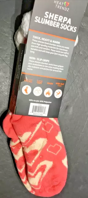 NWT Heat Trendz Sherpa Slumber Socks - One Size Fits All Unisex /pink Hearts 3