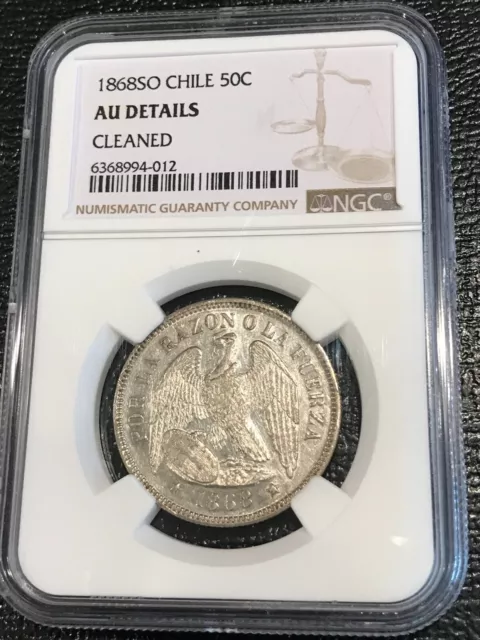 Ngc Au Details 1868 So Chile Silver 50 Centavos Coin-Nov175