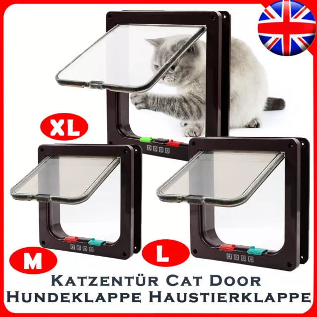 Pet door 4 way locking Small Medium Large Dog Cat Flap Magnetic White Frame