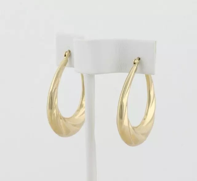14K YELLOW GOLD Hollow Oval Hoop Earrings 1 1/2