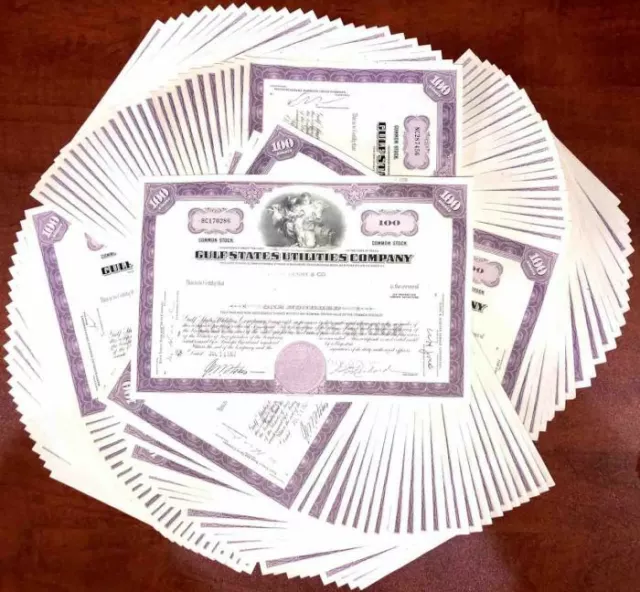 100 Pieces of Gulf States Utilities Co. - 100 Stock Certificates dated 1960's-70