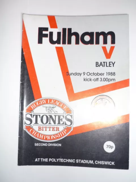 Fulham v Batley 9th October 1988 League Game @ Polytechnic Stadium, Chiswick