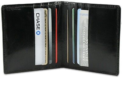 BLACK MENS GENUINE LEATHER Bifold 6 Credit Cards Wallet Thin ID Bill Holder