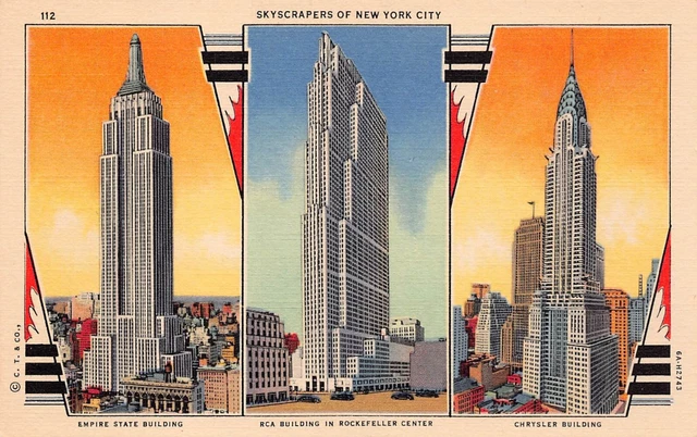 NEW YORK CITY Manhattan Skyline Skyscrapers Downtown 1930s Vtg Postcard