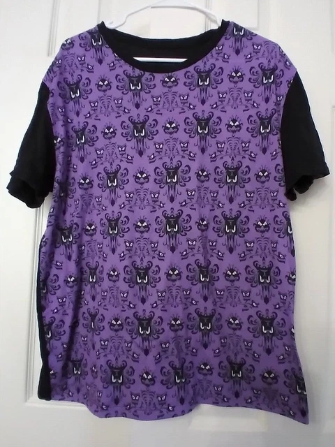 women's XL scoop neck black haunted mansion wallpaper t-shirt