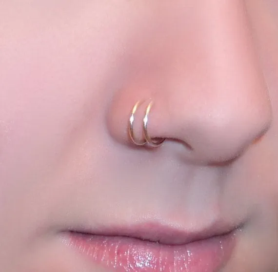 Set Of 3 Surgical steel gold & silver hoop nose ring lip ring body jewelry￼ 🔥 2