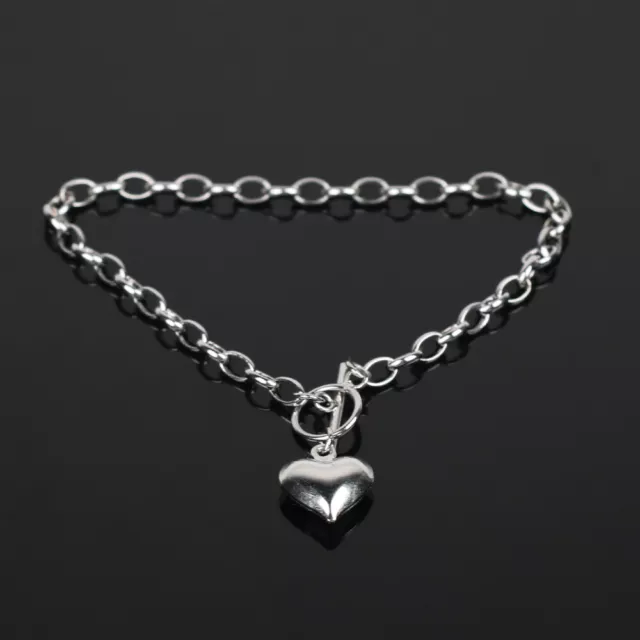 Beautiful Heart Charm Bracelet 925 Sterling Silver Women Girls Jewelry Gift