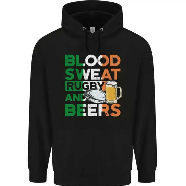 Blood Sweat Rugby and Beers Ireland Funny Mens 80% Cotton Hoodie