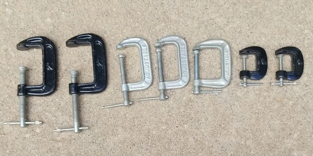 Lot of 7 C Clamp Adjustable Clamps 2 (2"), 2 (1420 2"), 1 (1415 1 1/2") & 2 (1")