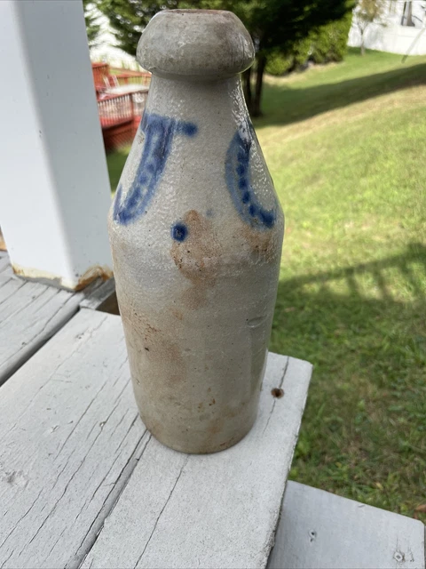 Antique Large J C Stoneware Beer Bottle Post Poughkeepsie NY 1850s