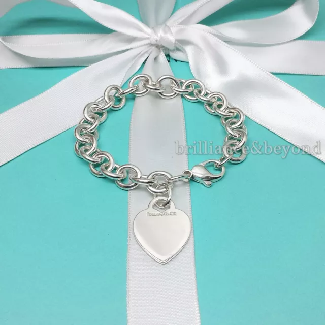 Tiffany & Co. Heart Tag Charm Bracelet Chain 925 Sterling Silver Authentic