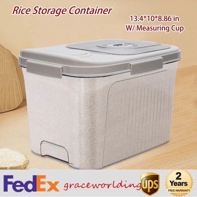 BAKAMITAYI Dispenser di riso 10-11,3 kg Contenitore per riso con misurino, scatola fresca integrata aggiornata, dispenser per cereali con coperchio, per casa, cucina, dispensa, riso, soia mais, grigio