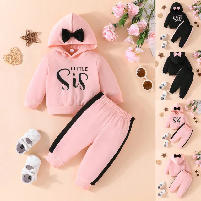 Kids Baby Girls Letter Hooded Tracksuit Sweatshirt Tops Pants Outfit Set Clothes