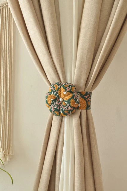 Beautiful Cotton Solid Printed Curtain Tieback Green Set of 2 Pcs 15 Inch