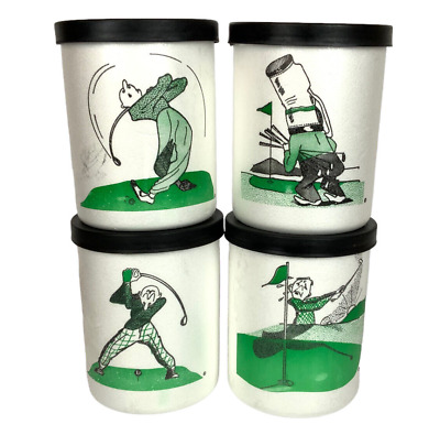 Juego de 4 soportes para bebidas de espuma de poliestireno con tema de golf divertidos Goofy retro blanco verde negro
