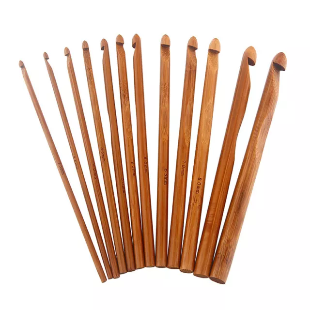 12×Bamboo Crochet Hook Set Circular Smooth Hand Knitting Weave Needle DIY Craft