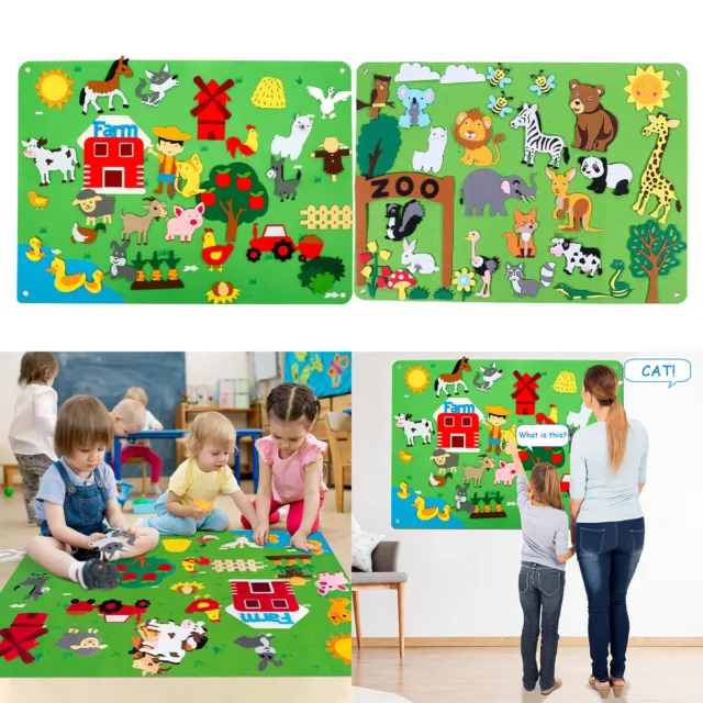 Children's Early Teaching Felt Board Educational Toy Farm Animals Felt-Board NEW