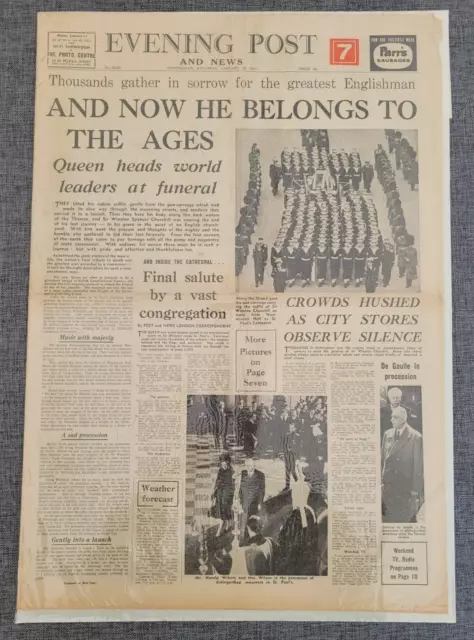 Daily Express Winston Churchill Beerdigung 1965 Originalzeitung