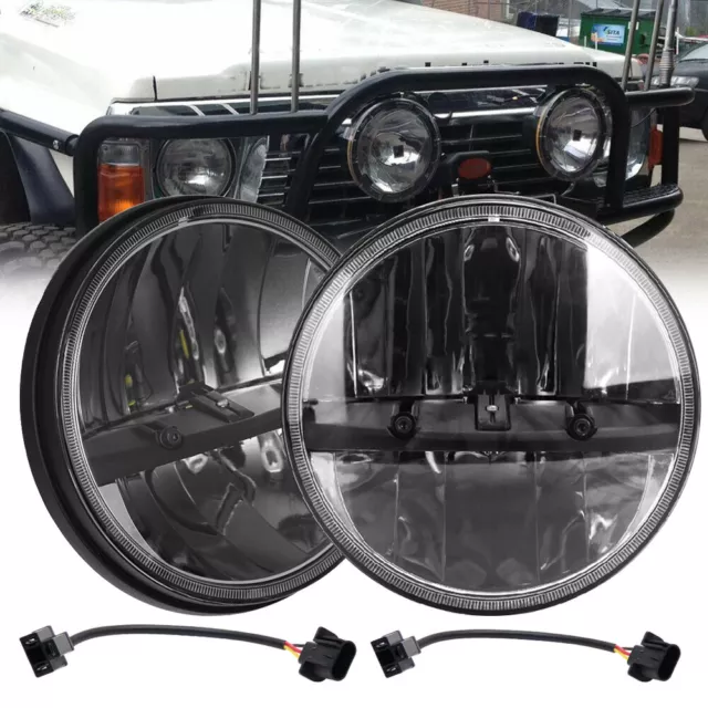 Pair For GQ PATROL 210W 7''Inch Round LED Headlights Hi/Lo Sealed Beam Headlamps