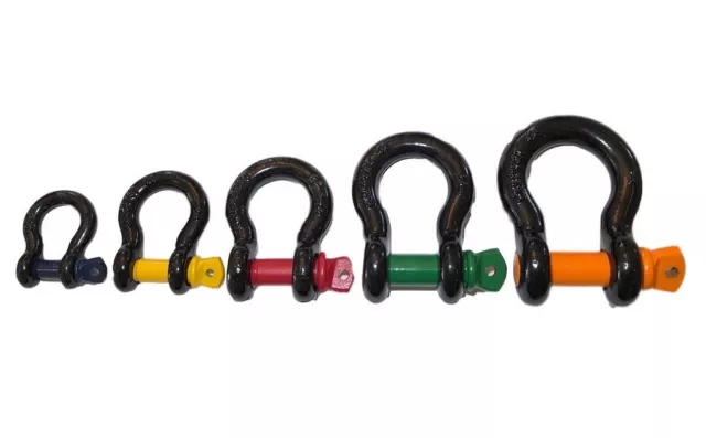 BOW SHACKLE Heavy duty CE marked off road 4x4 recovery colour coded screw pins