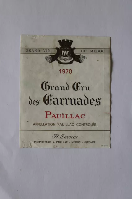 Etiquette de vin Grand cru des Carruades, Pauillac 1970