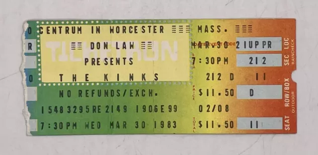 03/30/1983 The Kinks Concert Ticket Stub Centrum Arena MA