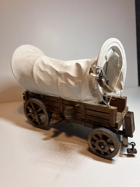 Vintage Western Covered Conestoga Pioneer Wagon Wood Model w/ Yoke 10”