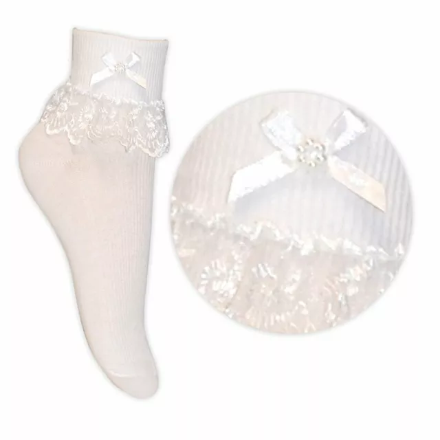 Girls/Ladies/Baby/Christening White Ankle Frilly Lace Socks Womens Frill Socks