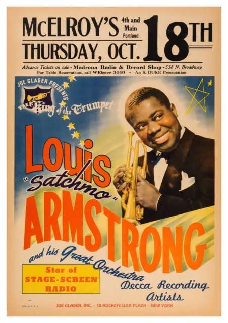 Framed Louis Armstrong 1945 Concert Poster Reproduction Print Jazz Wall Art 2