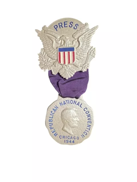 1944 Republican National Convention Chicago PRESS Badge- Thomas Dewey