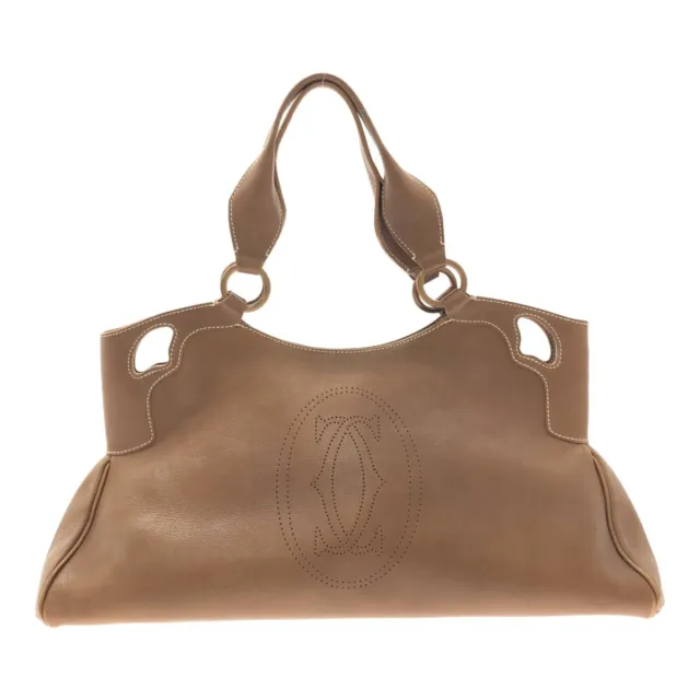 Auth Cartier Marcello Brown Leather Handbag
