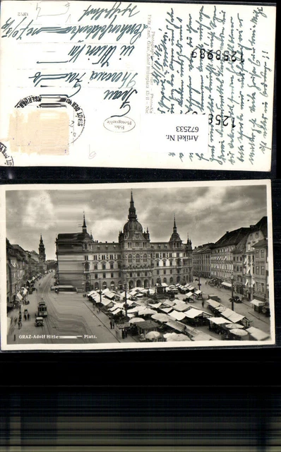 672533,Foto Ak Graz Hauptplatz m. Markt Straßenbahn pub Fritz Gratl