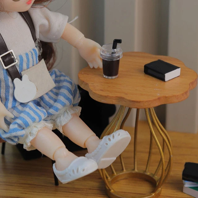 Wooden Miniature Coffee Table Doll House Furniture Decor Kids Pretend Toy