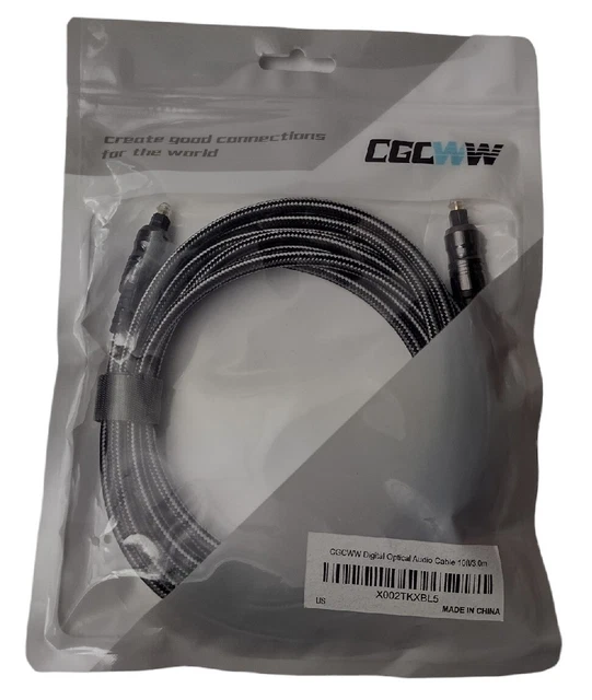 Digital Optical Audio Toslink Cable 10ft  S/PDIF Port 24k Gold Plated Connectors