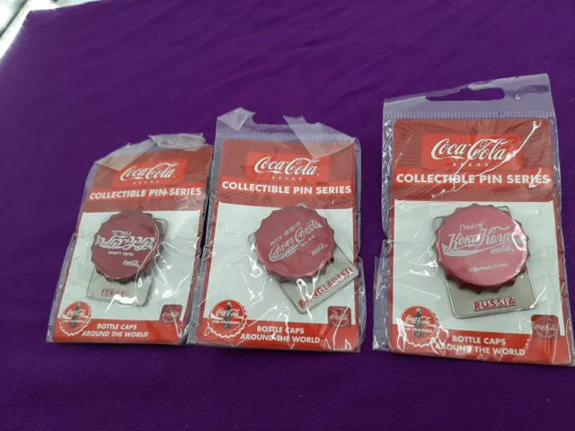 Coca Cola Collectible Pin Series Bottlecaps From Around The World Lot of 3 VTG