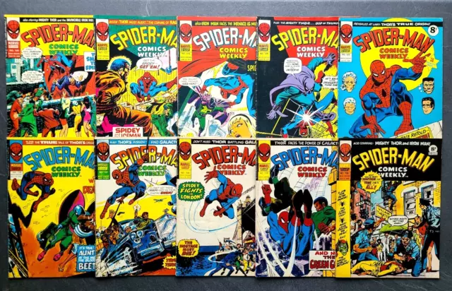 SPIDER-MAN Comics Weekly Lot of 10 (Marvel UK 1975 Bundle) # 120, 122-130.