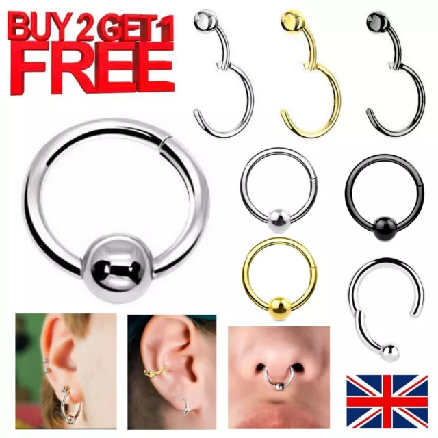 Surgical Steel Nose Ring with Ball Septum Clicker Hoop Earring Orbital Piercing