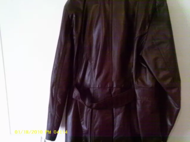 Vtg Royal Knight Spy Barn Stormer Zip Lined Trench Brown Leather Coat Sz 42 /M 2